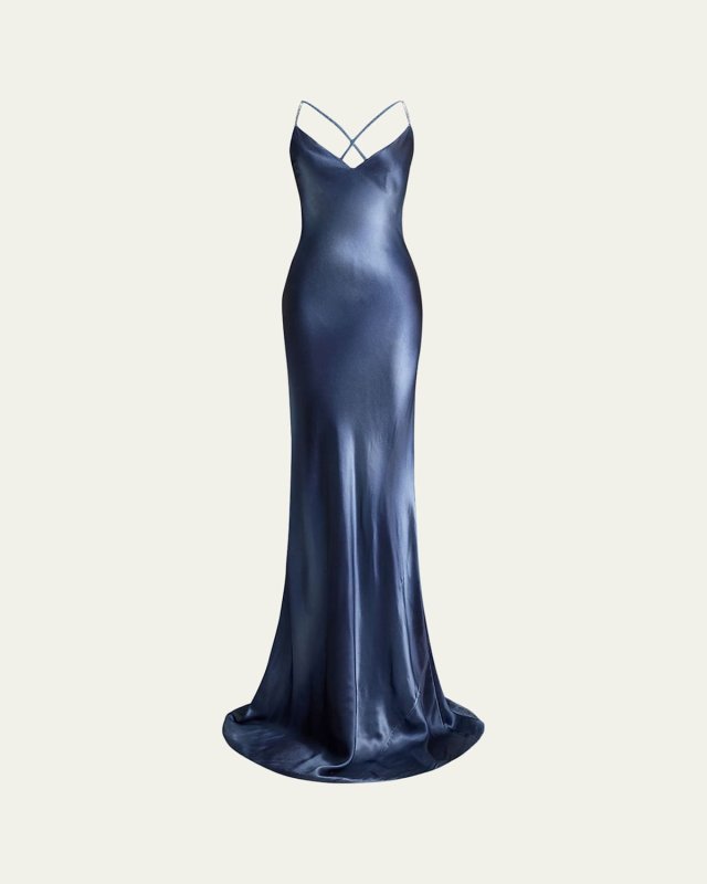 Autumn Crystal Strappy Evening Dress